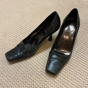 ✰ black square toed high heels ✰